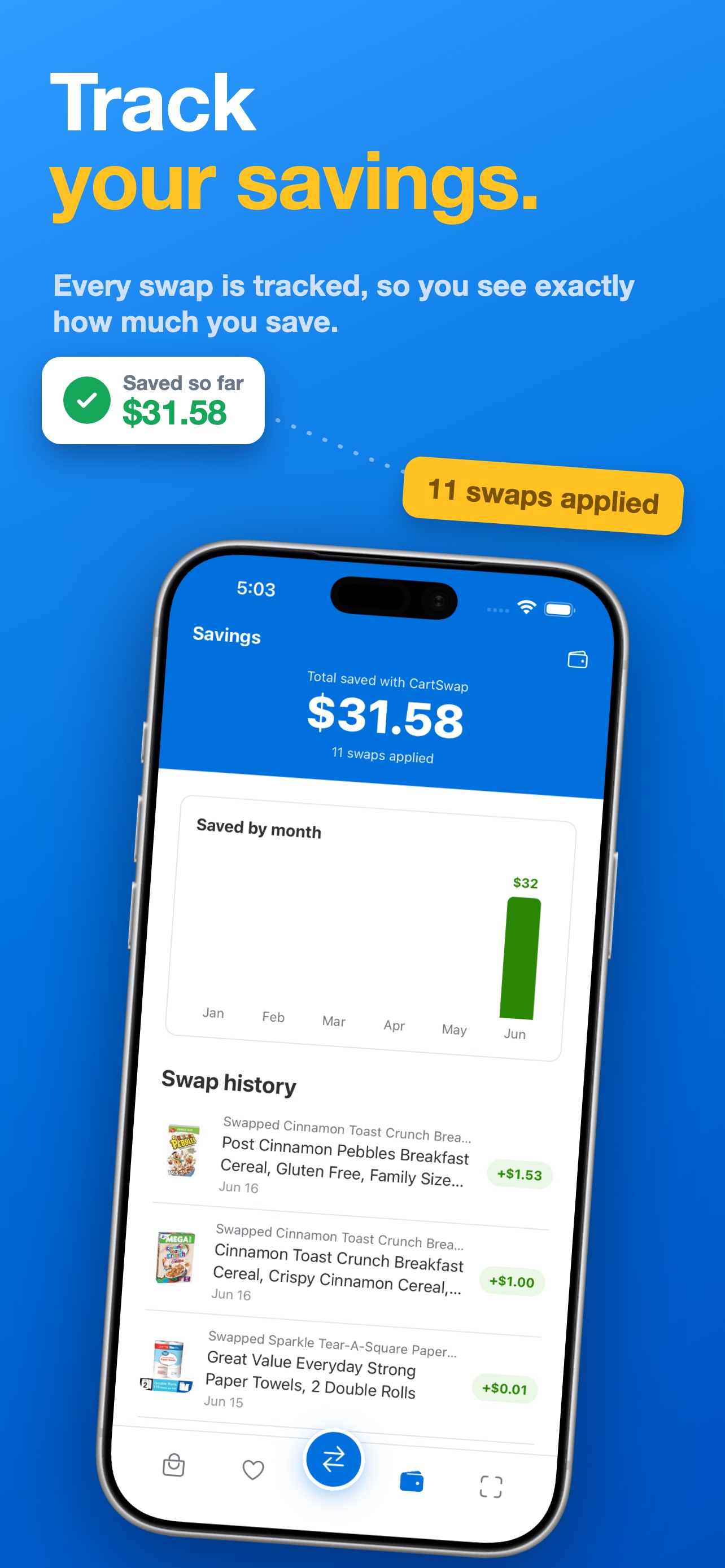 CartSwap savings summary